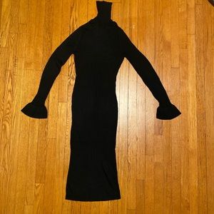 Turtle neck sweater dress with trumpet sleeves